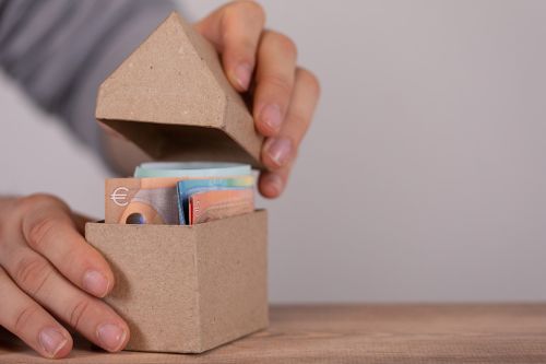Foto: Schachtel in Hausform mit Geldscheinen
